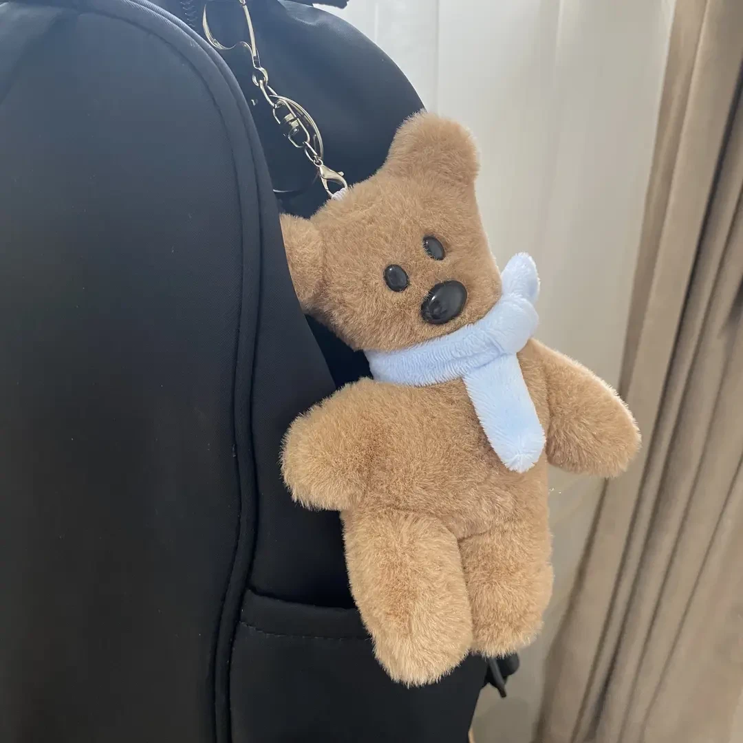ins新款吱吱叫蓝围巾泰迪熊玩偶憨豆熊毛绒书包挂件少女心礼物