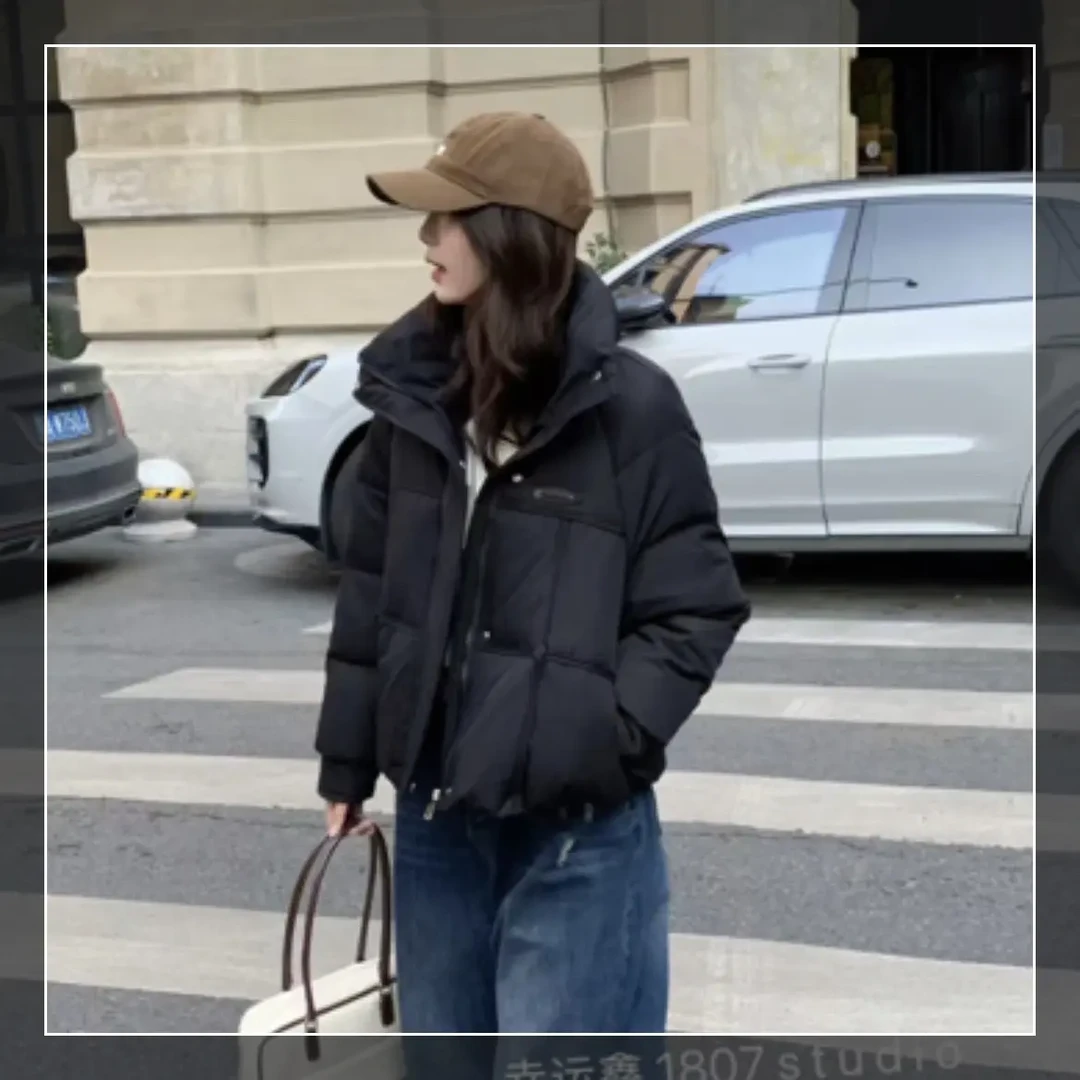冬季立领短款加厚女白鸭绒保暖外套韩版时尚设计感拼接