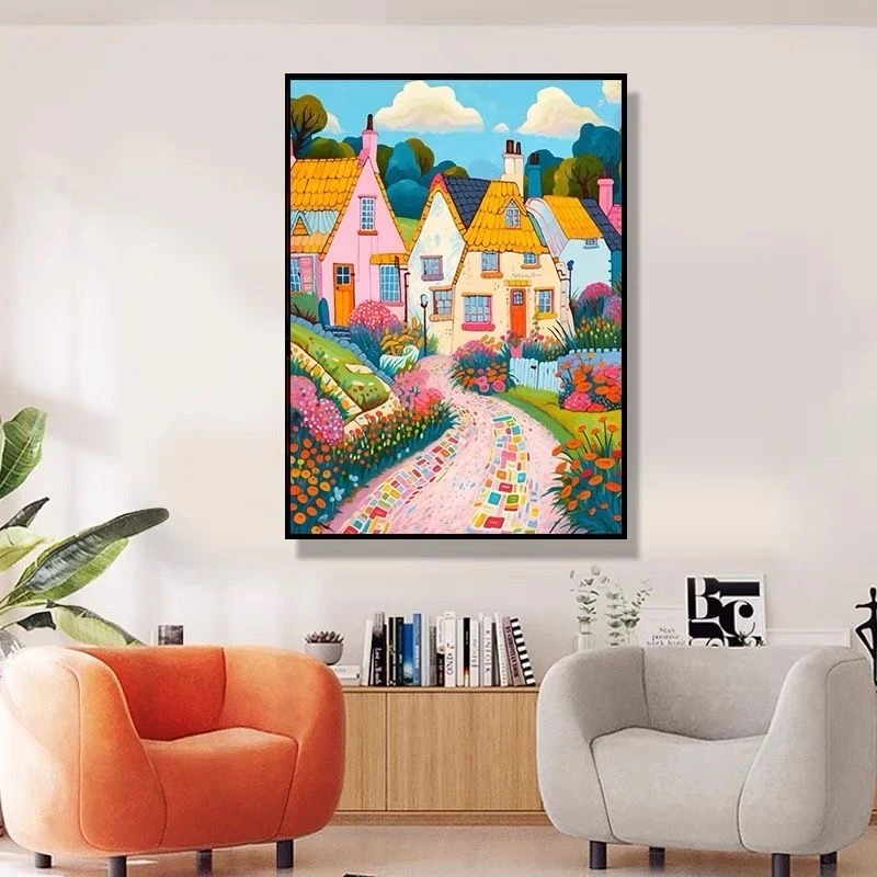 多巴胺城堡ins风砂岩高级感客厅沙发背景墙装饰画6080