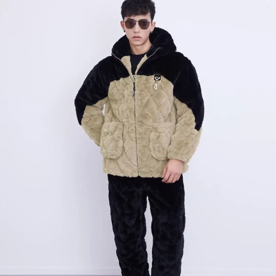 男士冬季三层夹棉加厚加绒可外出保暖睡衣家居服