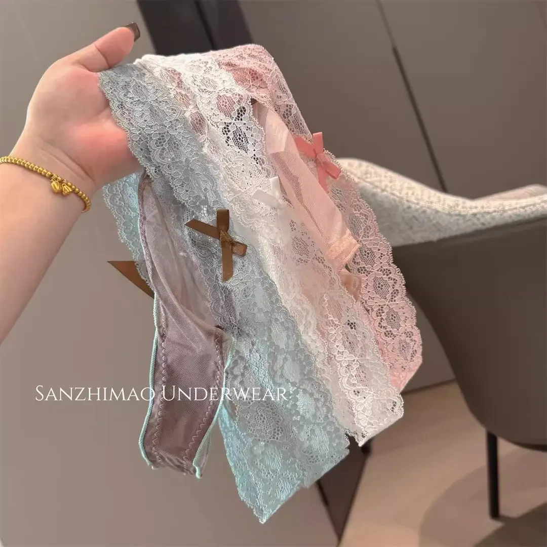 纯欲风镂空蕾丝内裤女爆款2025新款低腰半透网纱蝴蝶结少女三角裤