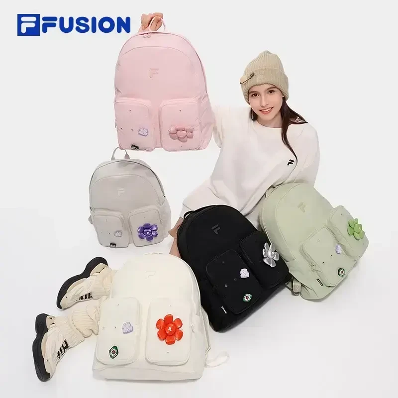 FILA FUSION女2025春新款多口袋洞洞背包双肩包书包T13W513101