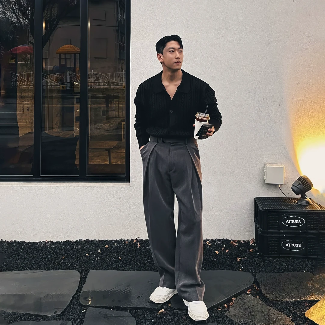 秋季直筒垂感休闲西裤男士新款高级感纯色简约百搭西装裤宽松裤子