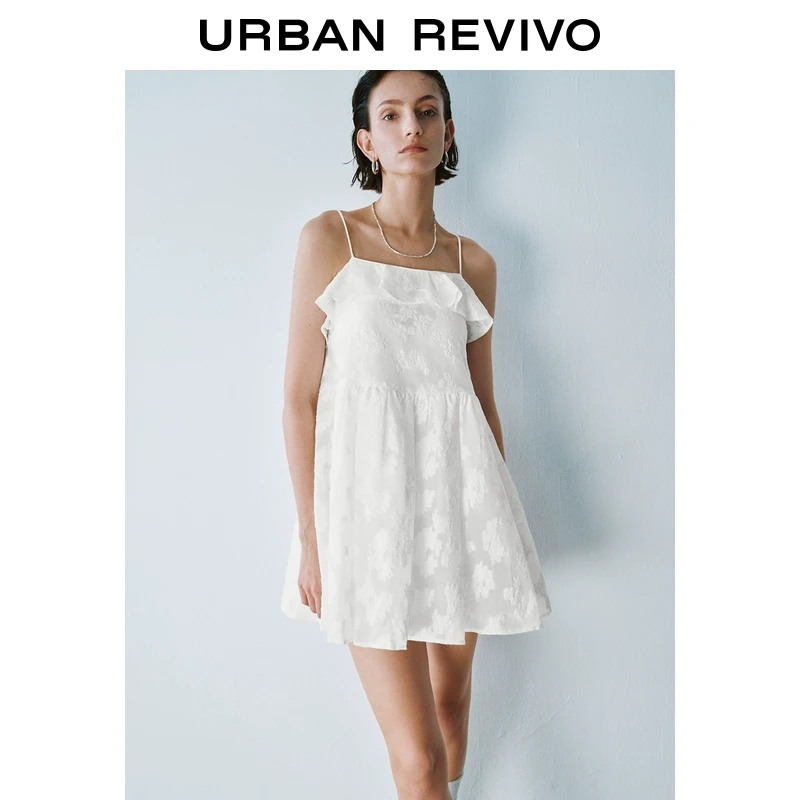 【春嬉游园】UR2025新品女装欧若风提花短款吊带连衣裙UYU750006
