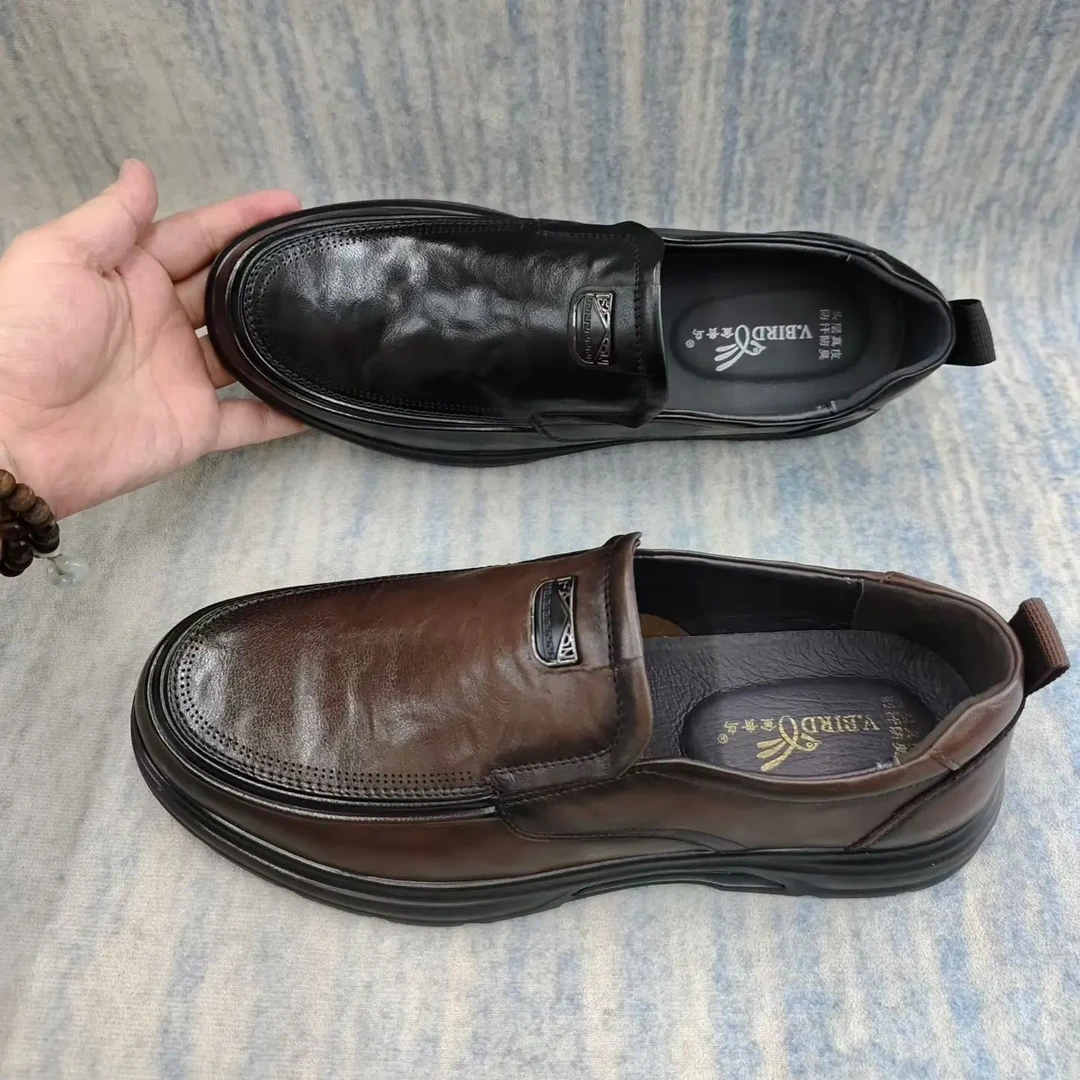 乐福鞋圆头休闲皮鞋减震软底防臭商务一脚蹬豆豆鞋