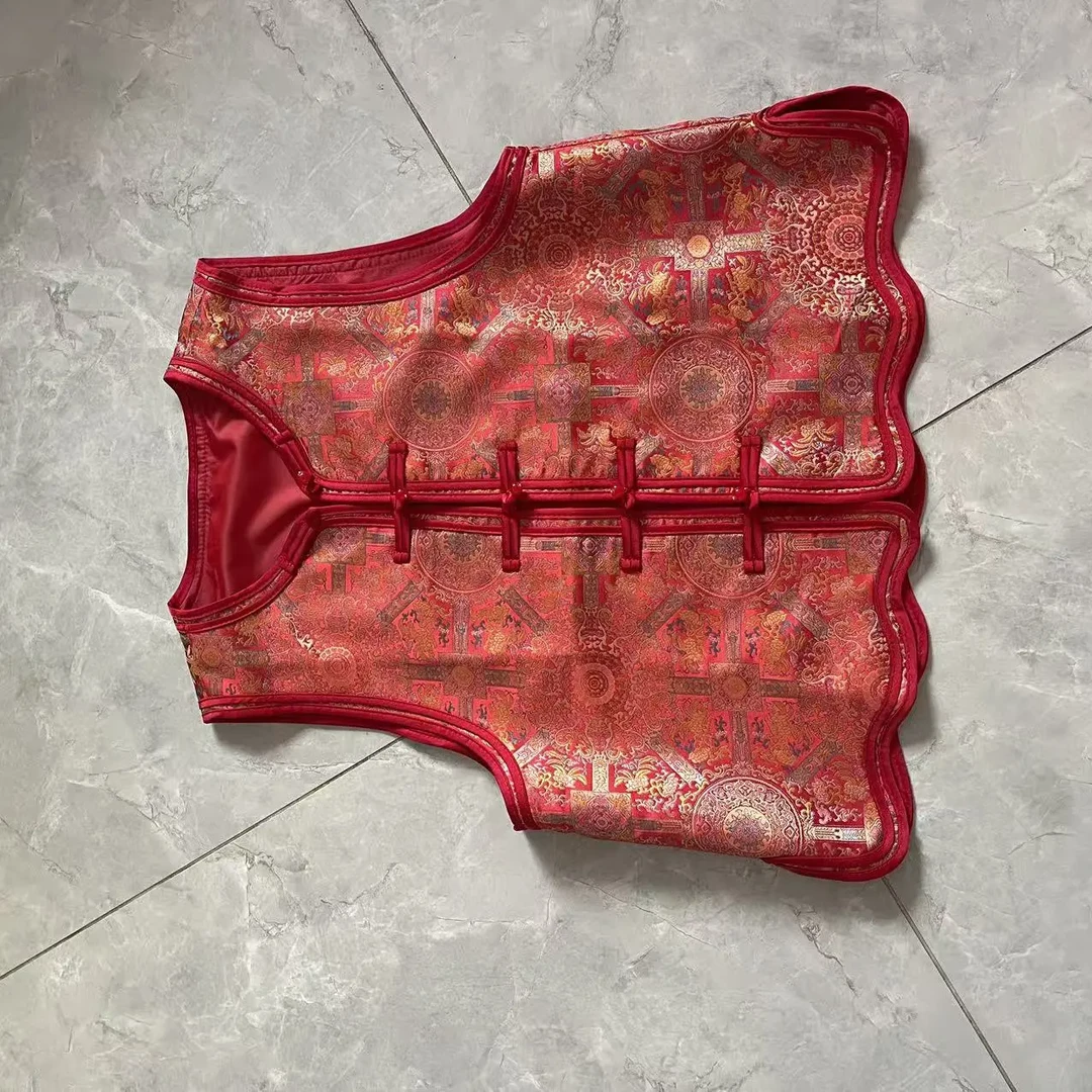 中老年女士春秋加厚民族风盘扣提花新中式马甲外套