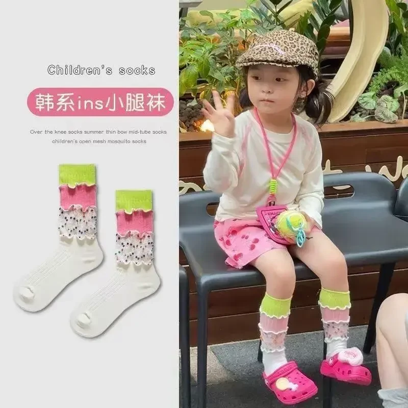 夏季儿童多巴胺拼接袜子日系风街头可爱风格创意中筒透气堆堆袜女