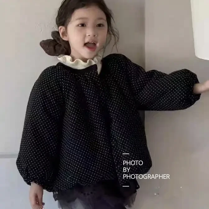 现货！女童秋冬棉服外套2025新款宝宝夹棉上衣儿童森系圆点棉衣