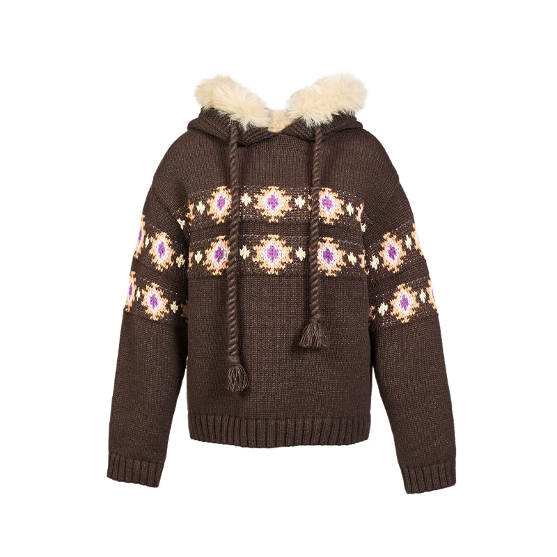 【Palavas】新品24秋冬熔岩绯梦抽绳连帽针织卫衣女