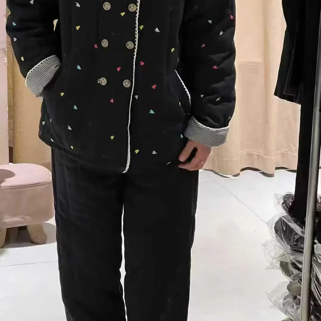 冬季新疆棉花加厚保暖可外穿韩版棉花刺绣小爱心女士家