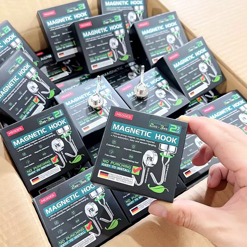 承重3kg！强力磁吸！360°旋转铁艺家具通用免打孔加厚挂钩2个装