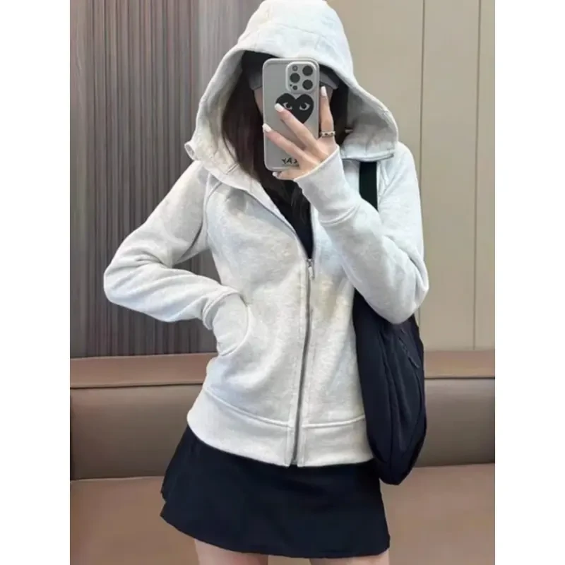 灰色卫衣2025新款外套女生休闲运动修身显瘦开衫上衣修身卫衣