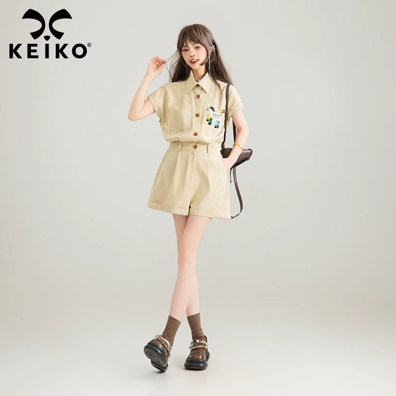 KEIKO 仿麻料工装风连体短裤女25夏季法式减龄小个子显瘦连身衣裤