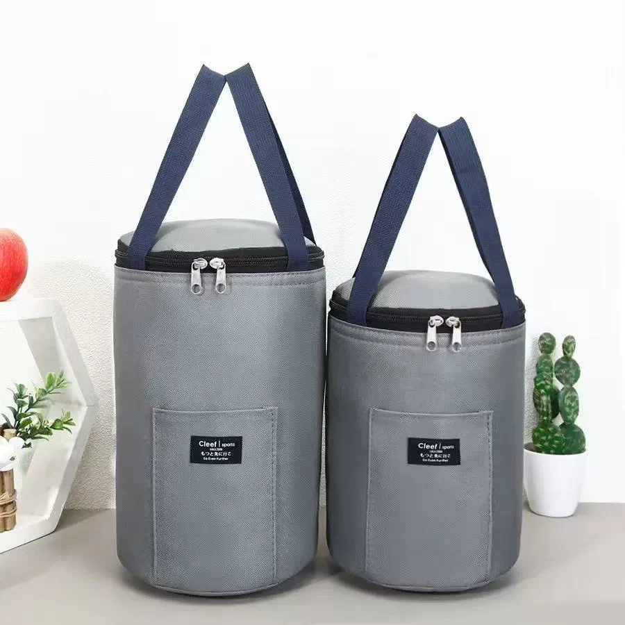 饭袋便当包保温桶袋子学生圆形饭盒袋便当盒饭桶保温袋带饭手提袋