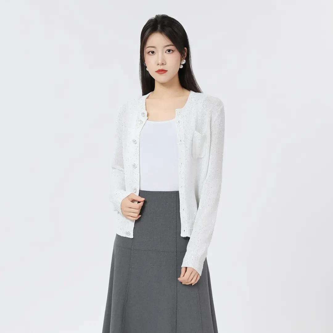 AMASS/阿玛施春季新款简约上衣小香风轻奢修身长袖针织开衫548015