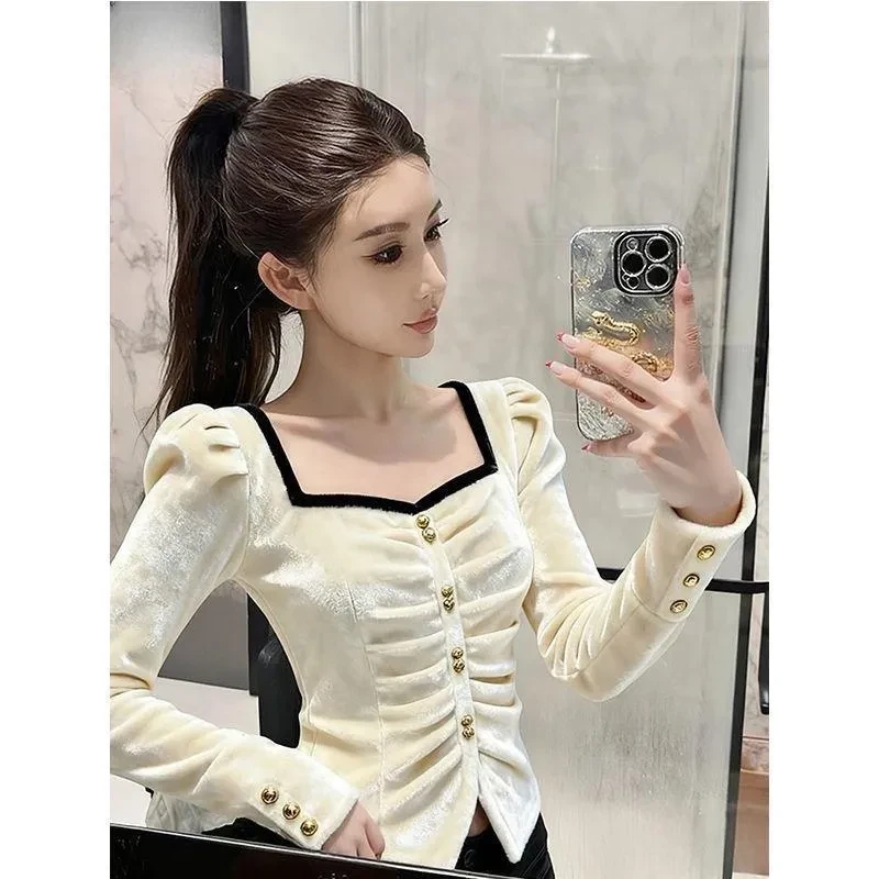 白色丝绒衬衫女高级感轻奢减龄洋气巨好看气质法式小资小上衣秋冬