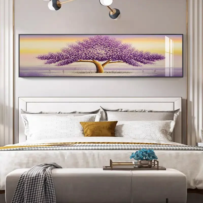 温馨相伴镶钻紫色爱情树现代简约卧室床头挂画150*40