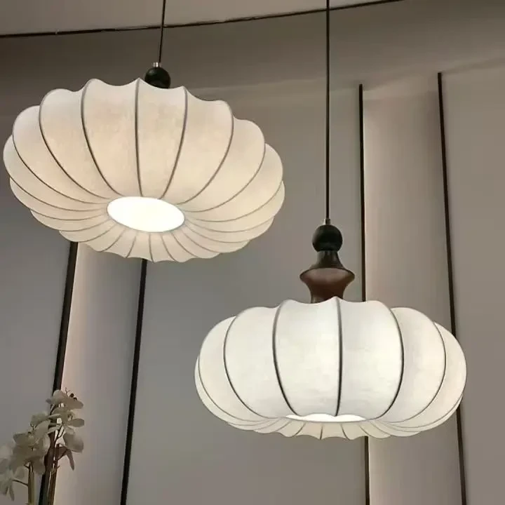 【峰源灯饰】中古法式风侘寂风实木仿蚕丝护眼卧室书房餐厅吊灯