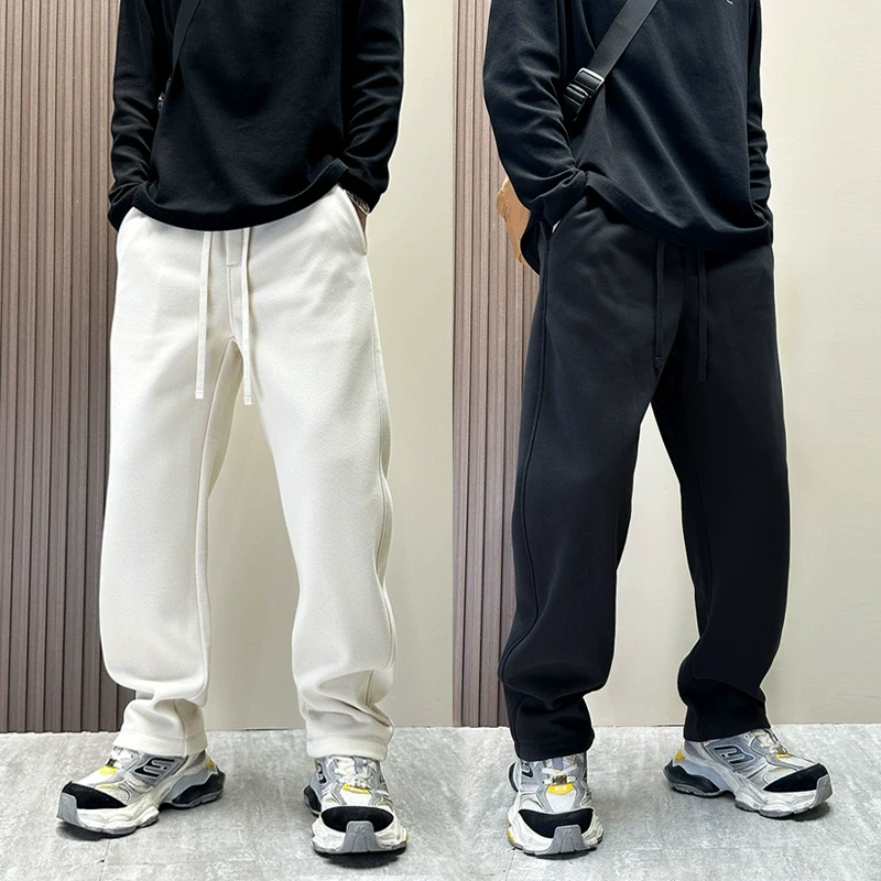 美式直筒卫裤男秋冬2024新款加绒休闲长裤痞帅潮牌纯色运动裤百搭