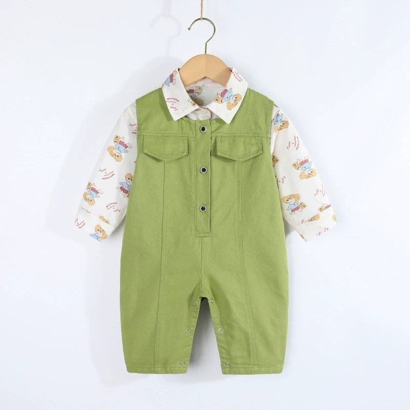 儿童背带裤春秋款0一2岁男童小宝宝连体式按扣休闲裤婴儿裤子春装