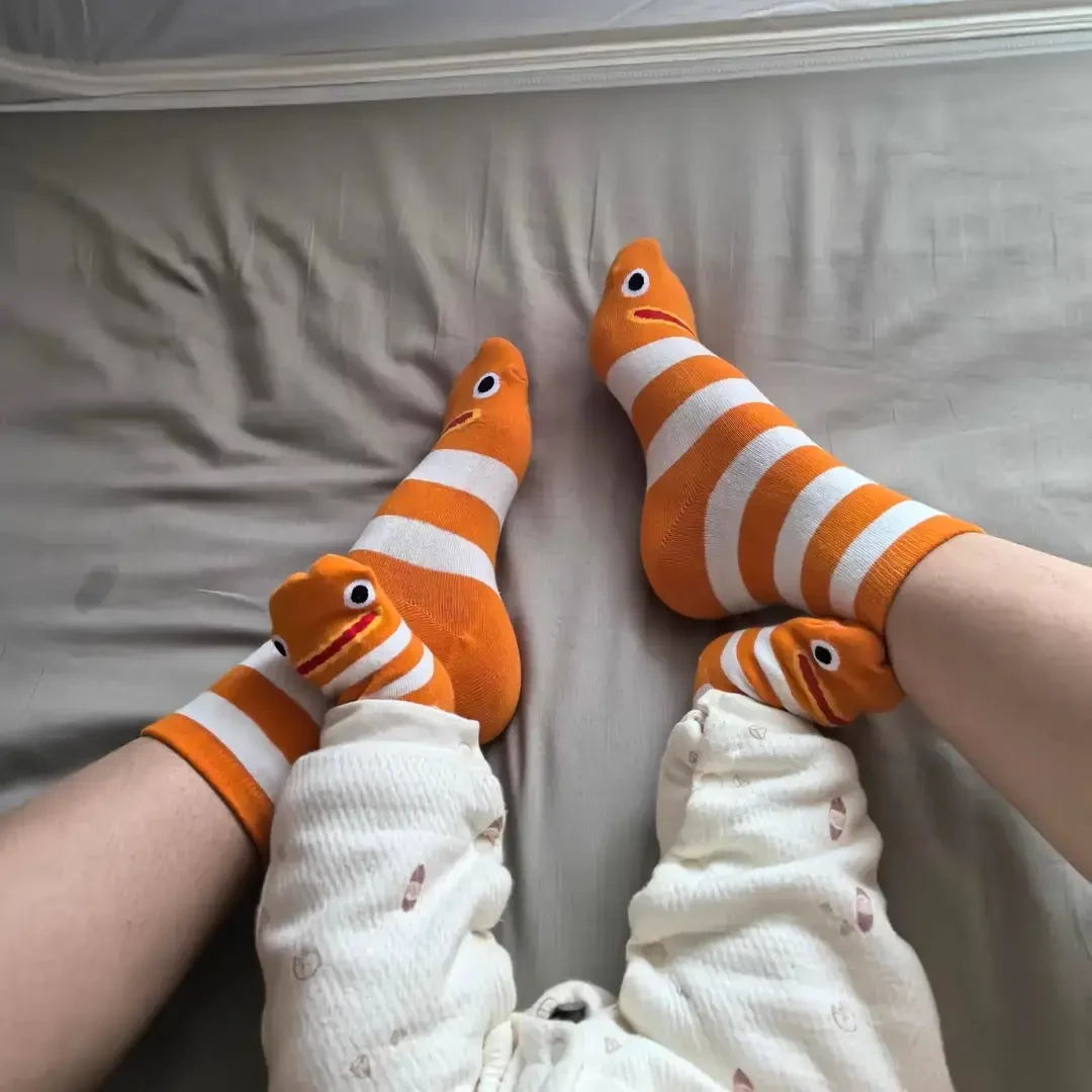 花园鳗鱼袜宝宝婴儿防滑地板袜搞怪小丑鱼条纹袜子一家三口亲子袜