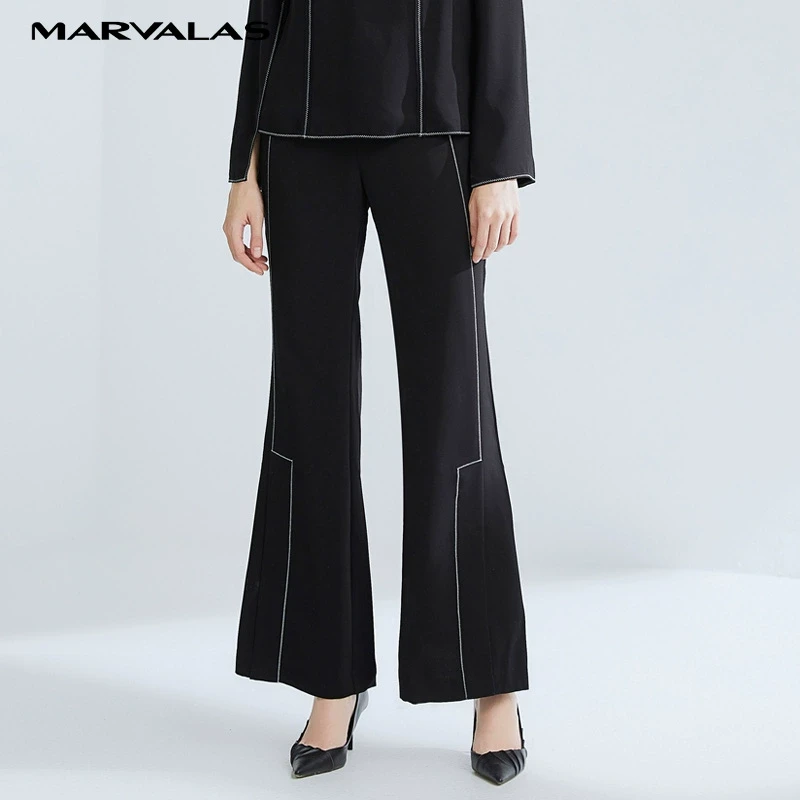 【籽言专属】曼德诗休闲裤子女秋新款黑色微喇裤显瘦长裤外穿百搭