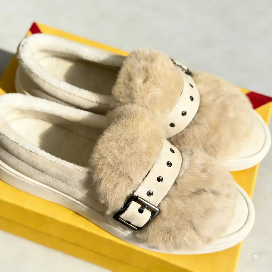 网红百搭厚底加绒毛毛豆豆鞋冬季新款