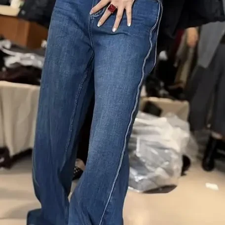 JING2025冬季新96018高腰加绒牛仔裤女裤时尚休闲裤直筒长裤