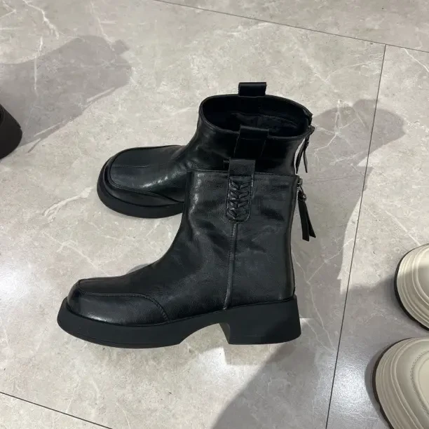 8833-9新款矮跟加绒英伦风马丁靴