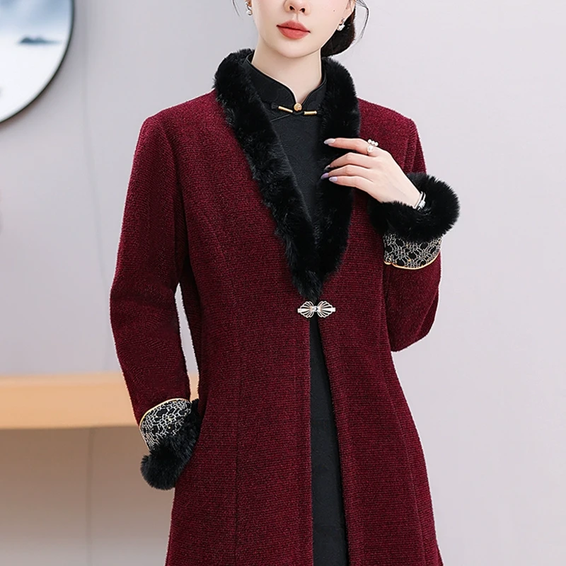 秋冬外套旗袍长款风衣日常保暖加厚国风2024新款高端中式复古外披