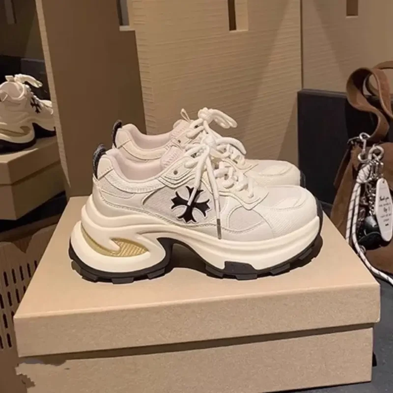 【女主脚】增高7.5cm~十字花厚底百搭透气休闲运动鞋女老爹鞋跑步鞋