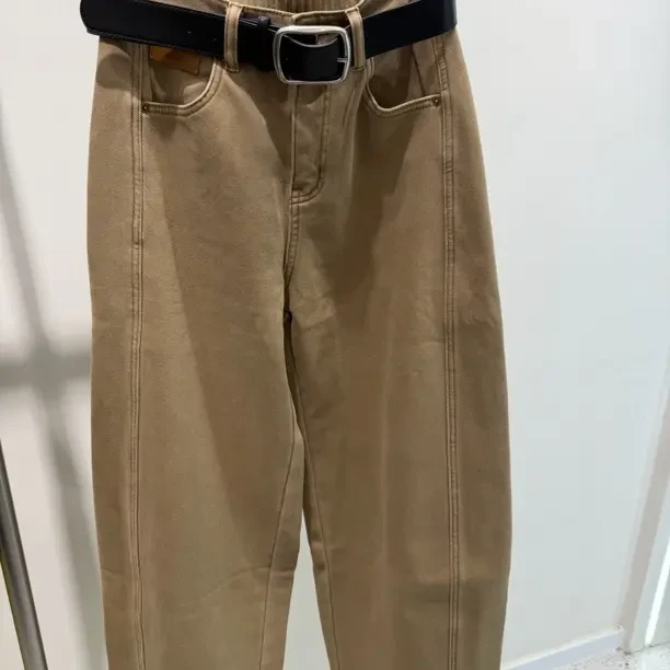 复古卡其色加绒加厚直筒阔腿百搭显瘦冬季牛仔裤