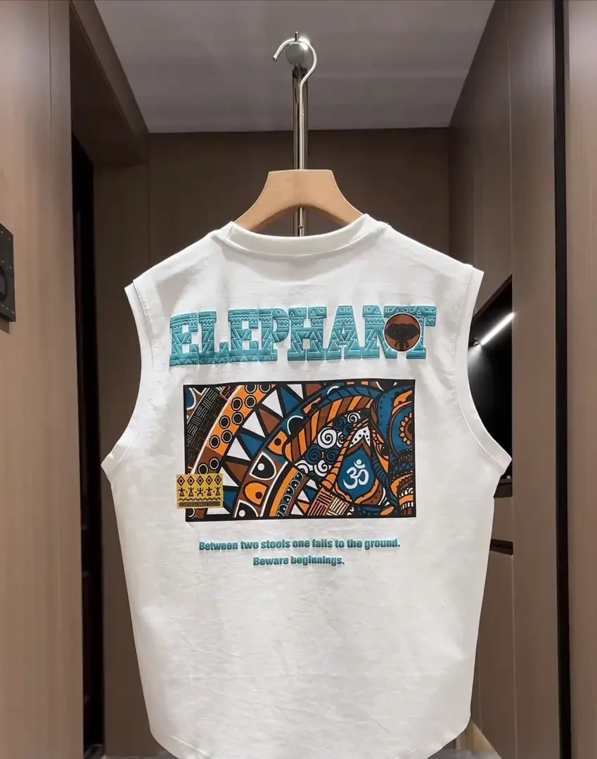 2025夏季潮流新款印花时尚坎肩无袖字母背心t恤创意男士休闲圆领