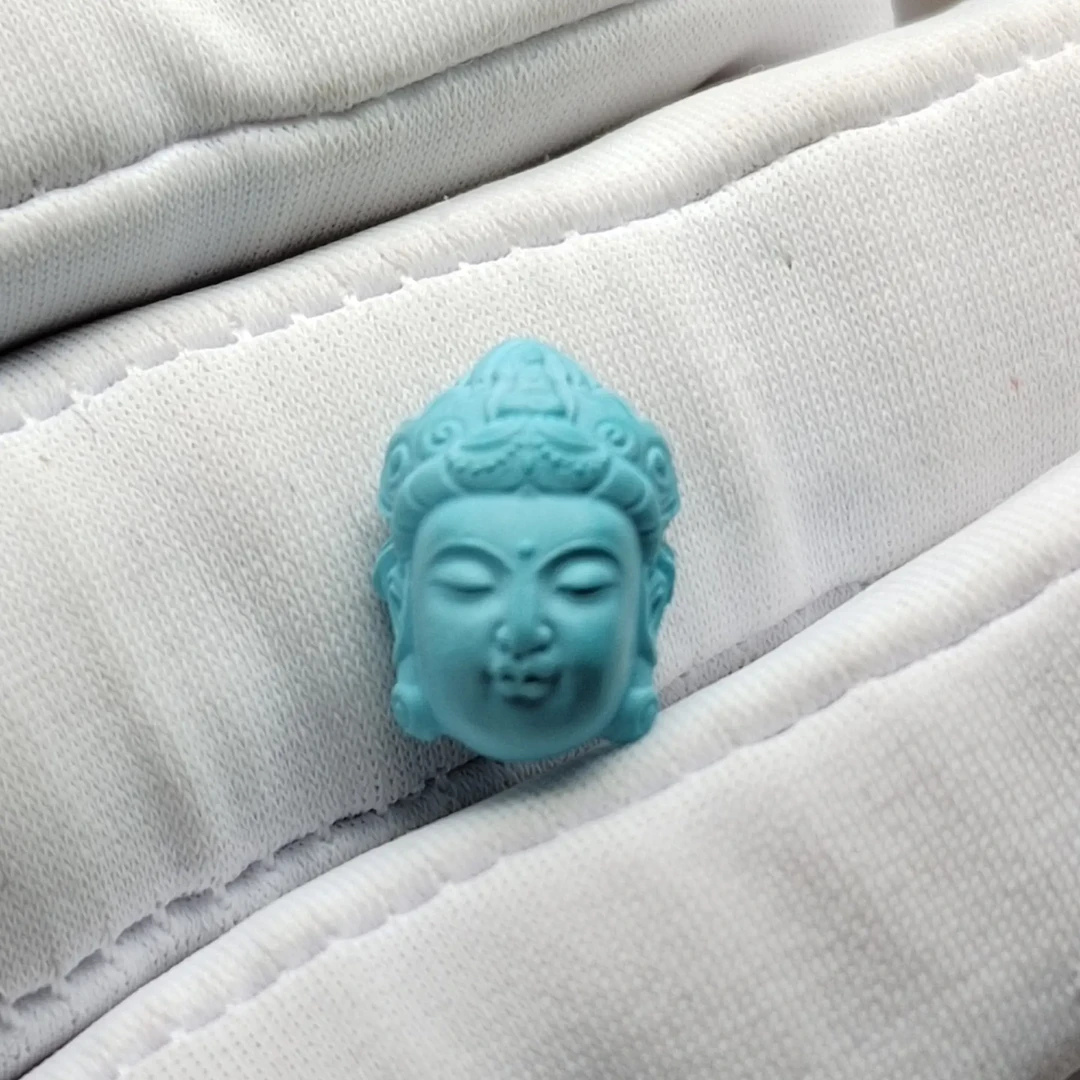 绿松石高瓷蓝观音首精品雕刻观音头没有一点瑕疵