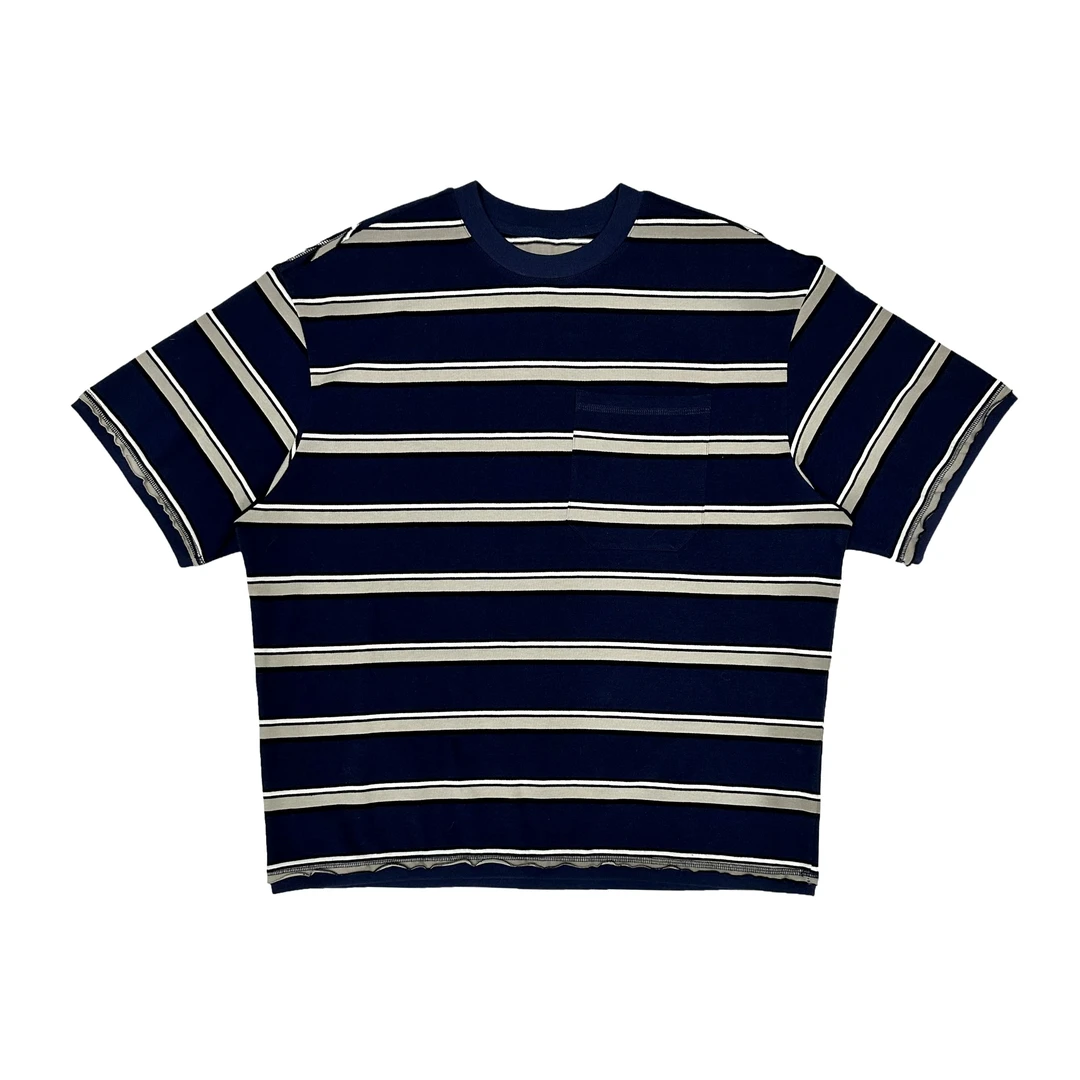 SKYROCKET扶摇夏季撞色条纹圆领短袖T恤男士日系复古休闲百搭上衣