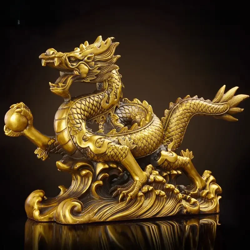 铜龙摆件黄铜龙腾四海生肖龙龙形创意工艺品办公室高档装饰摆件cc
