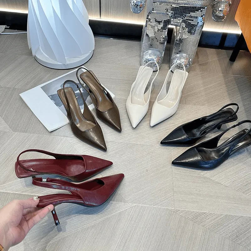 气质一字带包头凉鞋尖头细跟高跟鞋女2025年春夏季新款季时尚单鞋