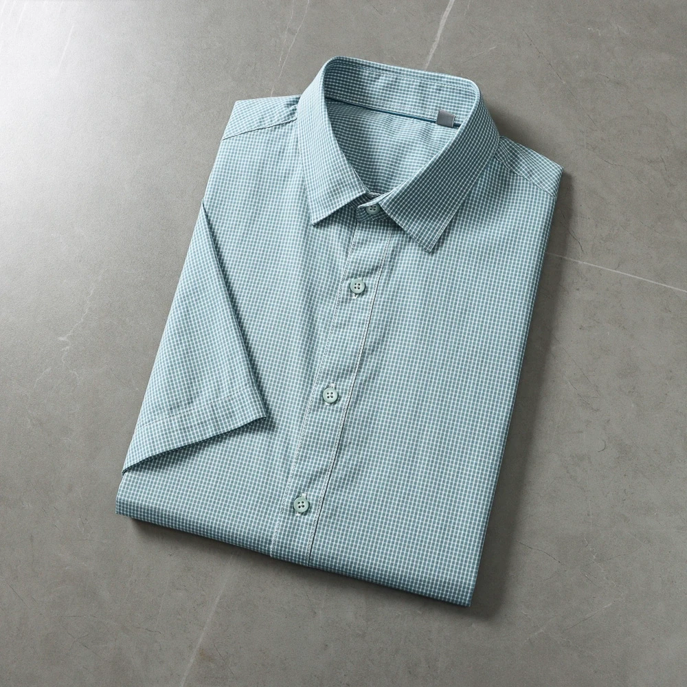 100棉！吸湿透气！品牌撤柜夏季男士纯棉百搭休闲千鸟格短袖衬衣