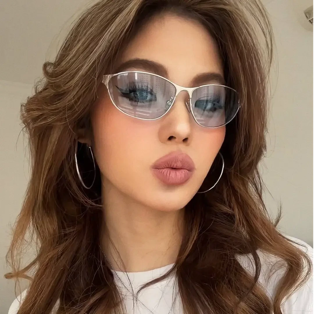 美式猫眼墨镜女Y2K科技感网红街拍太阳镜时髦前卫赛博朋克眼镜潮