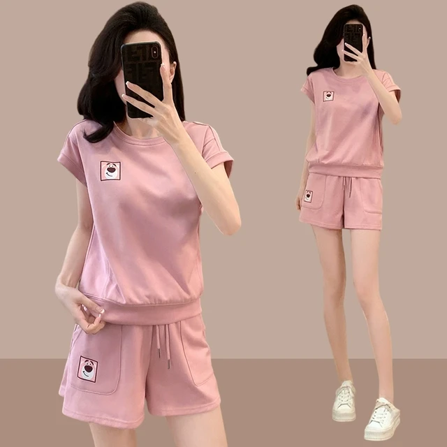 2025夏季新款女士运动服套装休闲时尚短袖短裤两件套小个子爆款