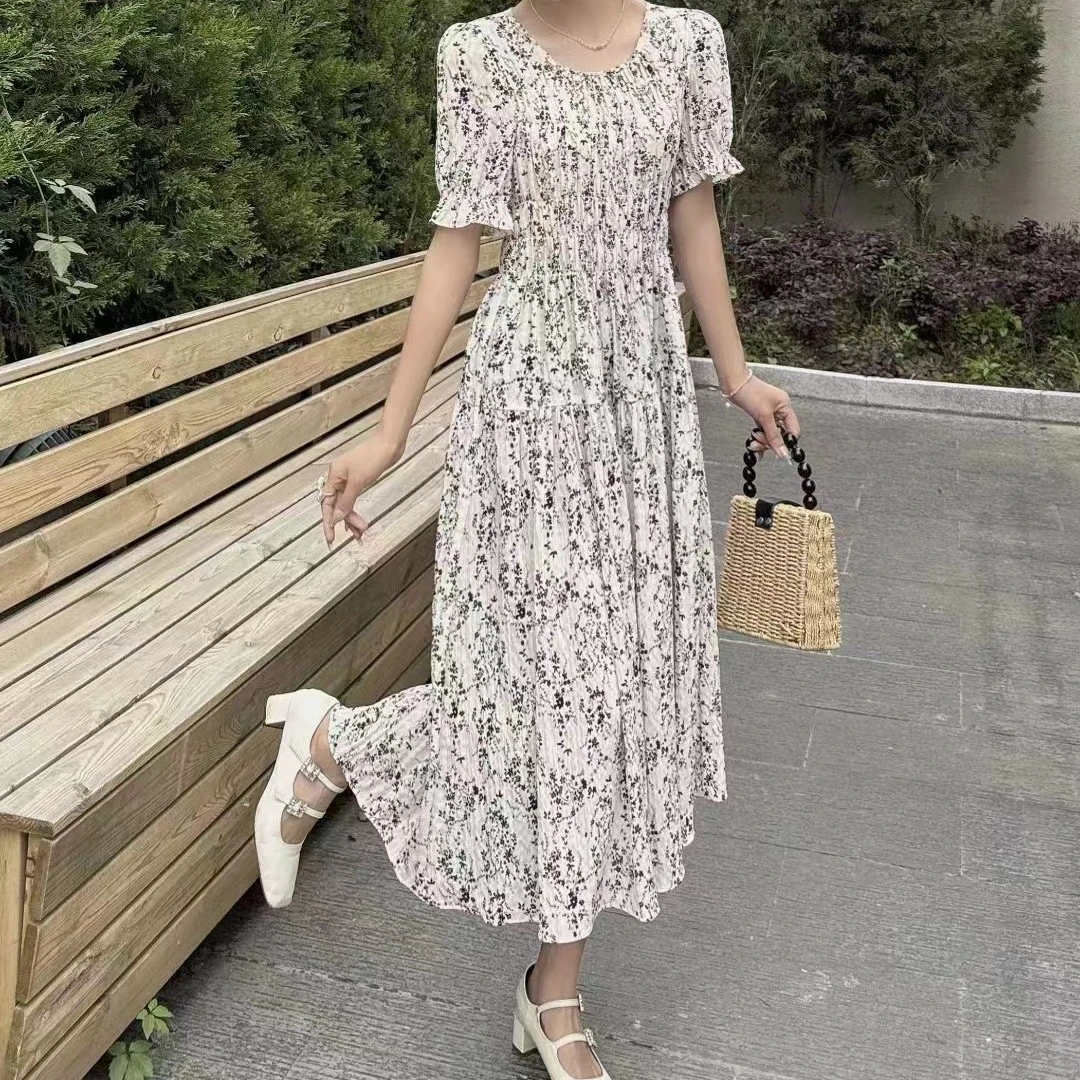 松紧腰有大码碎花女装连衣裙