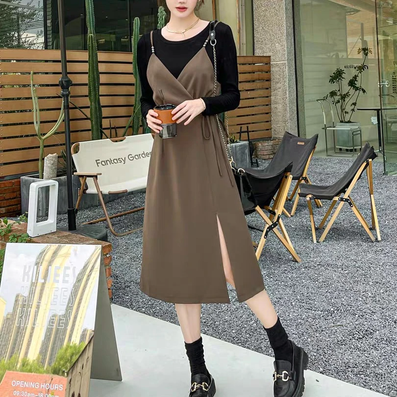 2210吊带假两件显瘦气质连衣裙