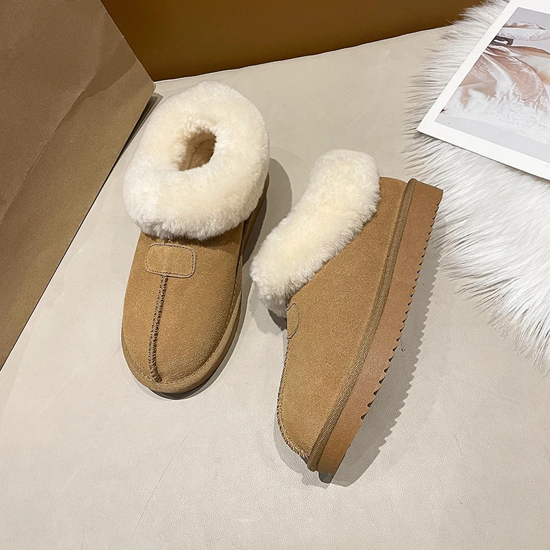 【真皮】女式一脚蹬2CM加绒加厚毛毛塔茨特懒人鞋