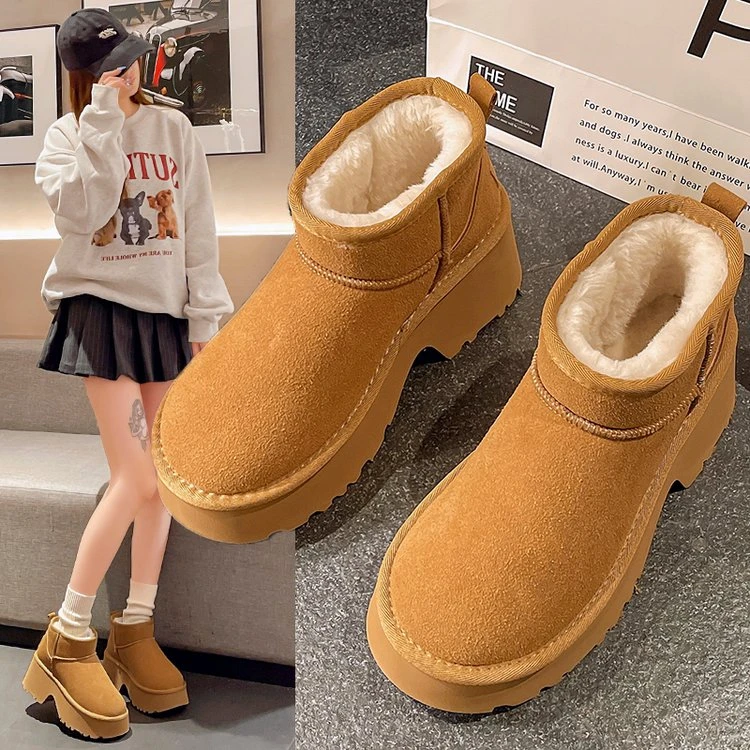 7厘米增高雪地靴女2025新款冬季人鱼坡跟雪地棉加绒加厚棉鞋