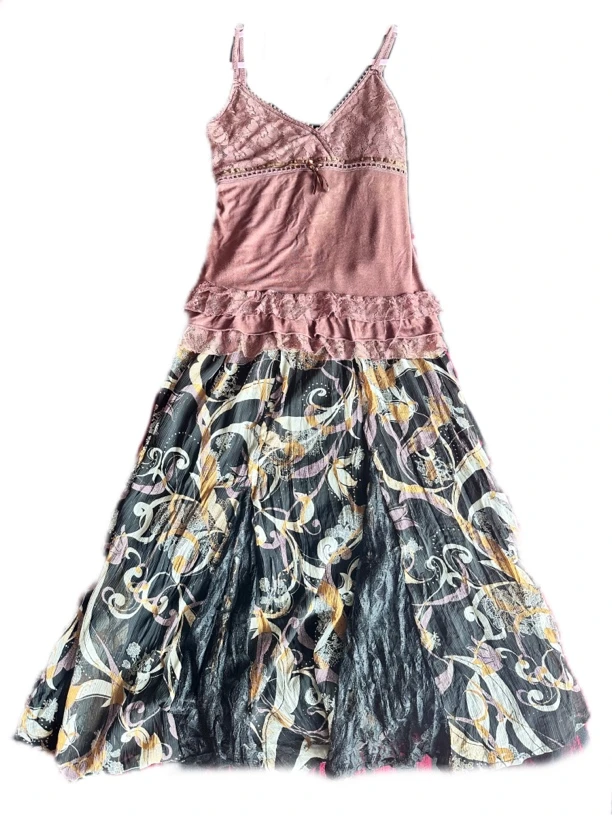 海淘精品古着vintag 夏季修身印花连衣裙