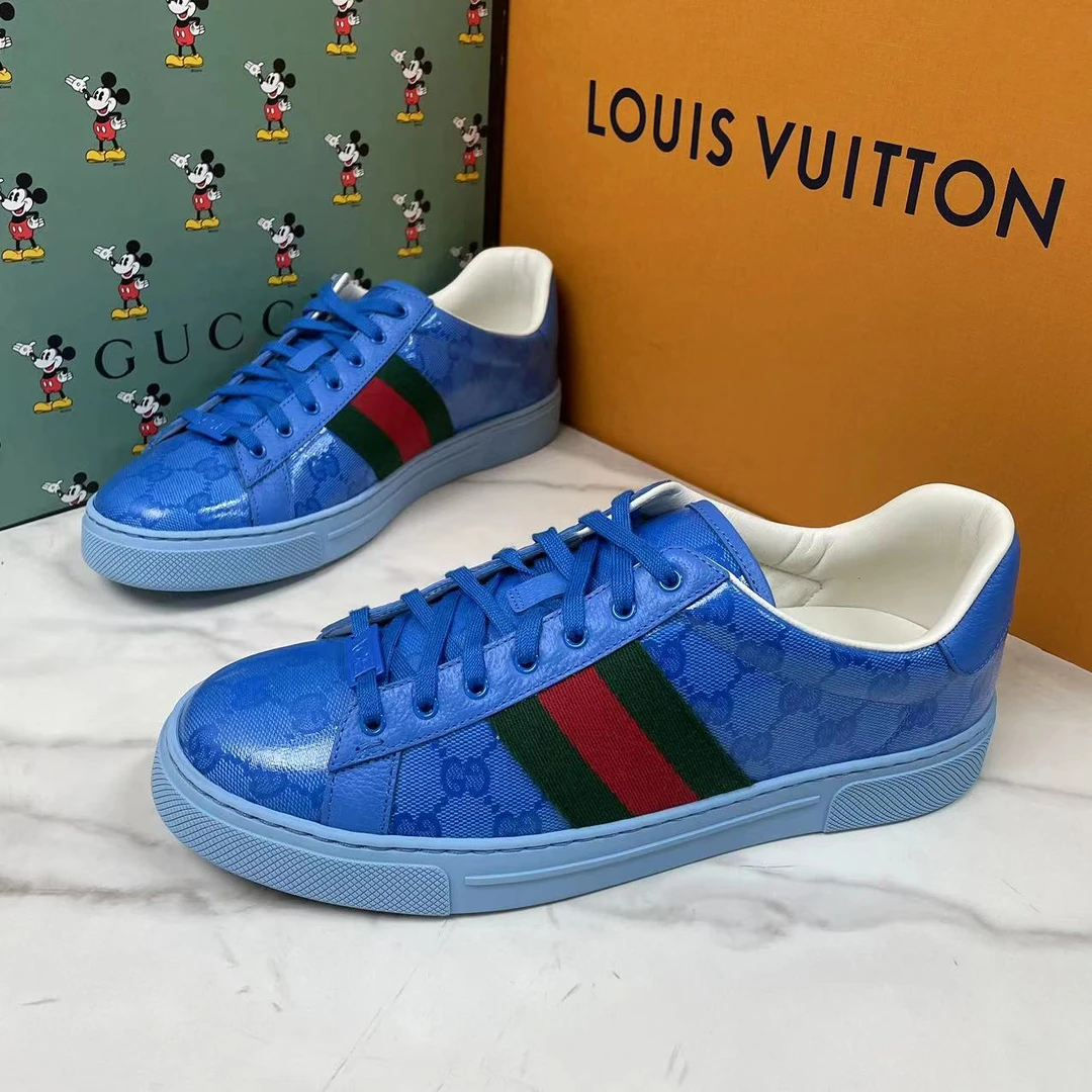 GUCCI/古驰蓝色亮面老花休闲百搭时尚低帮板鞋 多尺码/全新福利