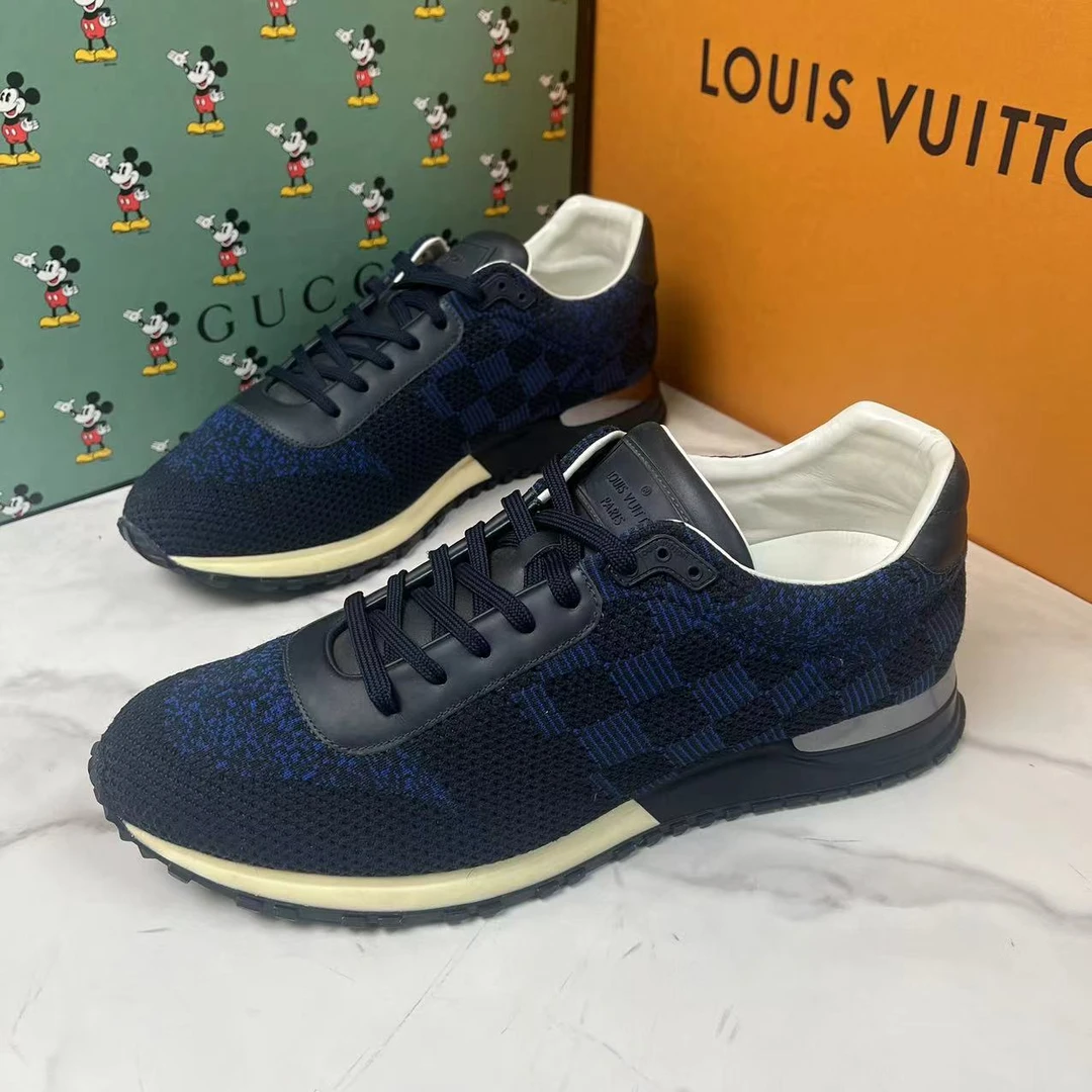 LouisVuitton/路易威登蓝色棋盘格网面时尚休闲运动鞋欧码42/95新