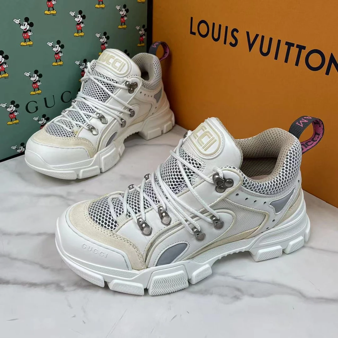 95新 GUCCI/古驰 白色网面大logo时尚休闲潮流厚底老爹鞋/欧码39