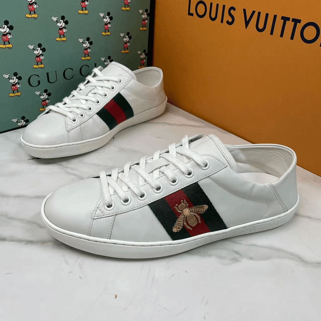 GUCCI/古驰白色ACE经典百搭可踩款蜜蜂休闲板鞋/40码/95新