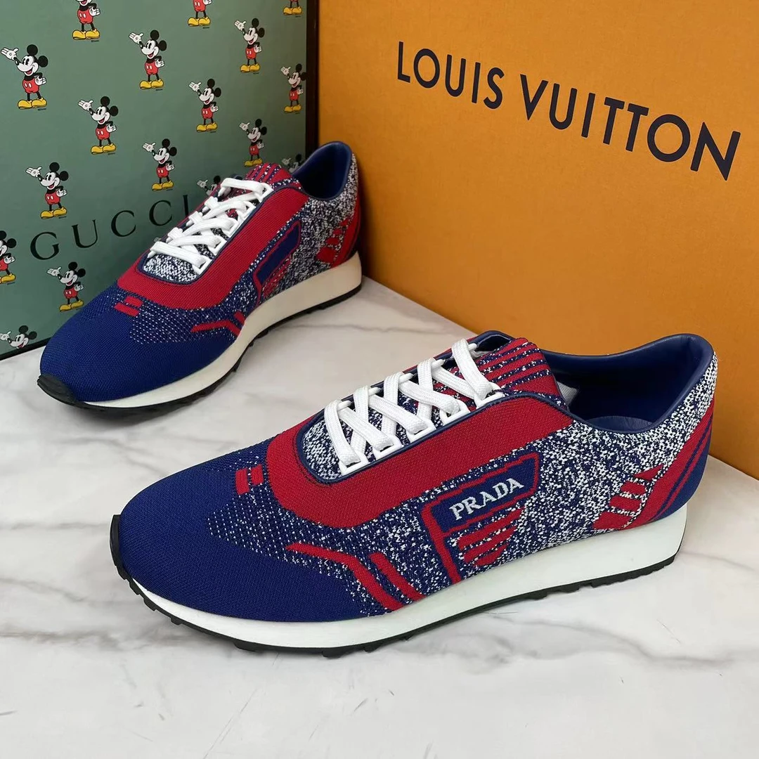 全新未使用 Prada/普拉达 红蓝网面侧边logo夏季运动鞋/欧码42.5
